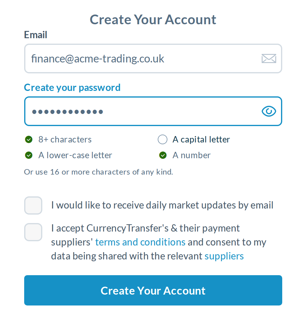 Variant B, sign-up: live checklist for 'sunshine2024', with the capital letter the one rule left