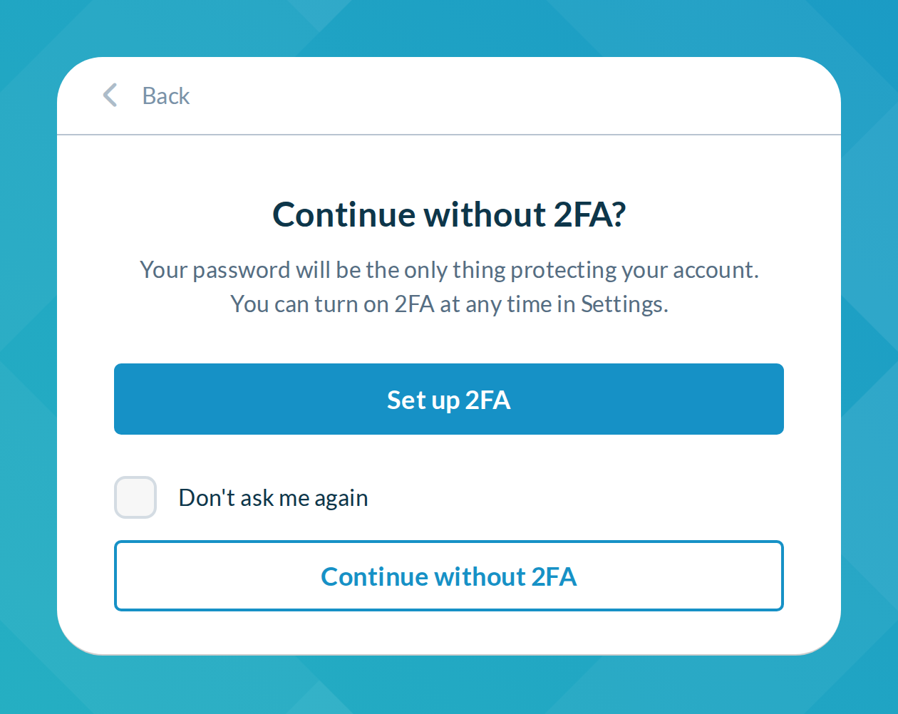 Variant C (desktop): the second step becomes a confirmation, with the opt-out right above the skip button