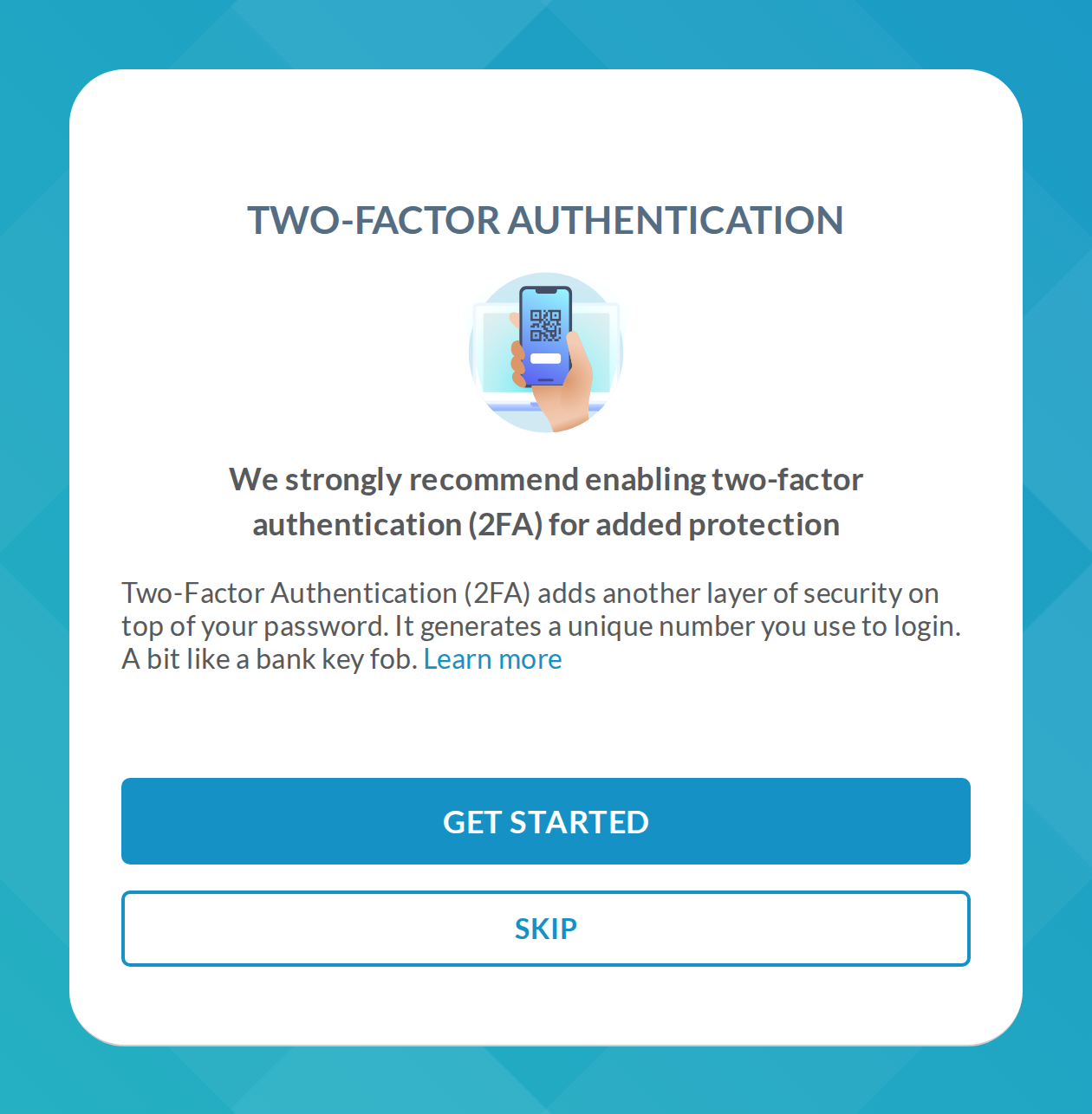 Today, screen 1 after sign-in (desktop): GET STARTED or SKIP