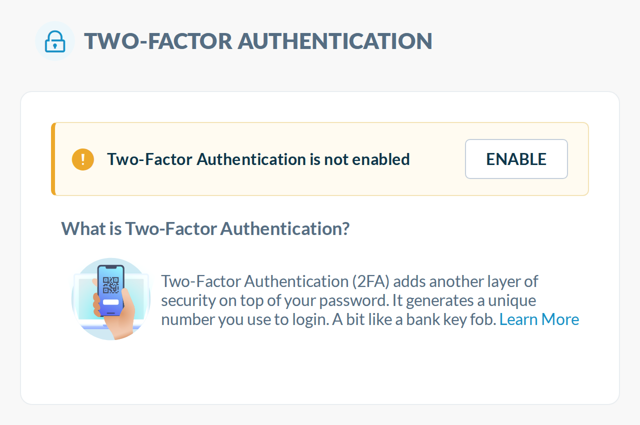 B: tinted callout with an amber bar and icon, navy bold text (12.4:1) and a white ENABLE button.
