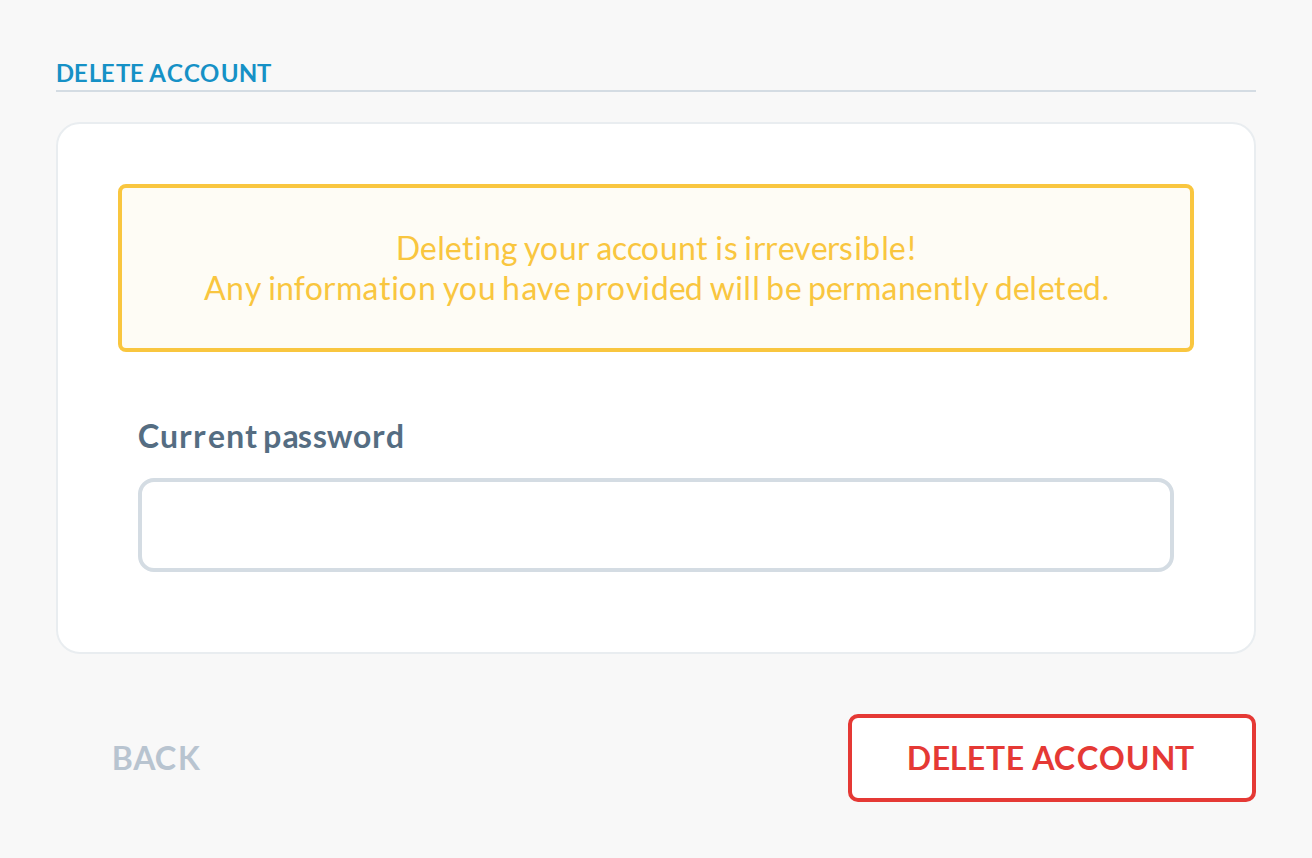 Delete Account today: the irreversible-action warning at 1.55:1.