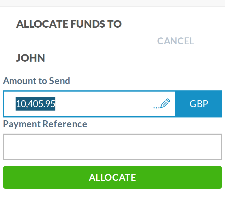 Phone allocate step today (trade CT-20240605-343): nickname only, the title split around Cancel, and the form 5px from the edge.