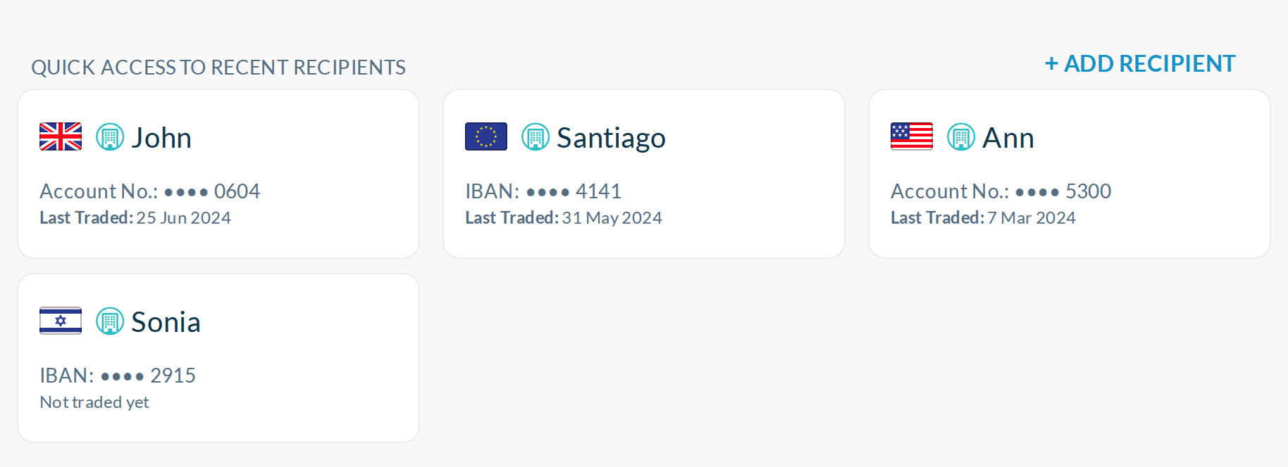 Real account, 1440: real cards only, the header link kept, and 'Not traded yet' where there is no date